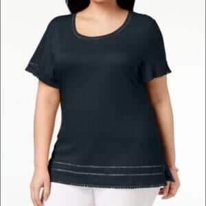 Karen Scott Grommet-Trim Flutter-Sleeve Top-0X